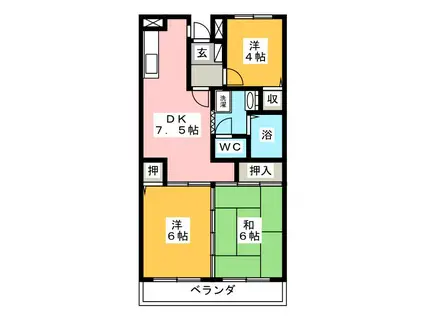 コーポエデン B(3DK/3階)の間取り写真