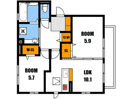 アンビエンテガーデンB棟(2LDK/1階)の間取り写真