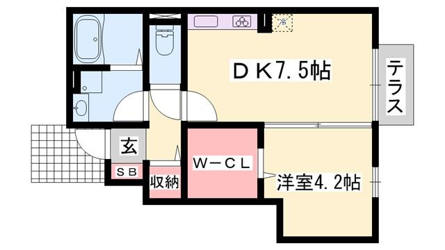 ローズコート砥堀(1DK/1階)の間取り写真
