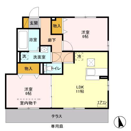 ラコントルC(2LDK/1階)の間取り写真