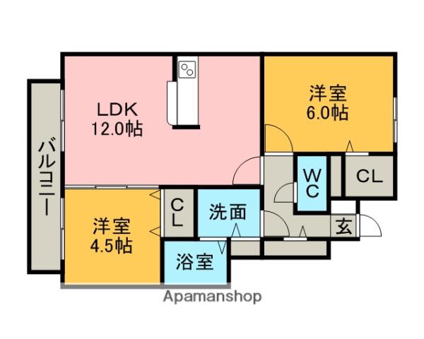 ヴェルデマノワールII(2LDK/1階)の間取り写真