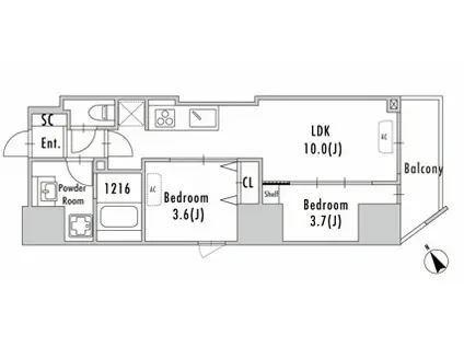GRAN PASEO 蔵前II(2LDK/7階)の間取り写真