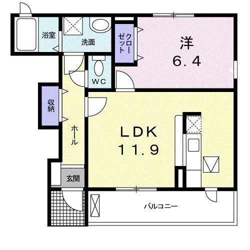 チャンティックIIファイブテンC(1LDK/1階)の間取り写真