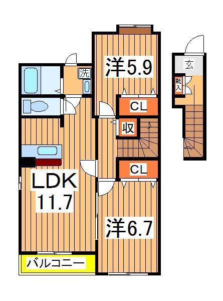 BIRD・VERT(2LDK/2階)の間取り写真