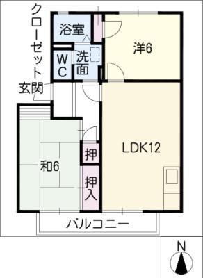 ヴェルディ大高D棟(2LDK/1階)の間取り写真