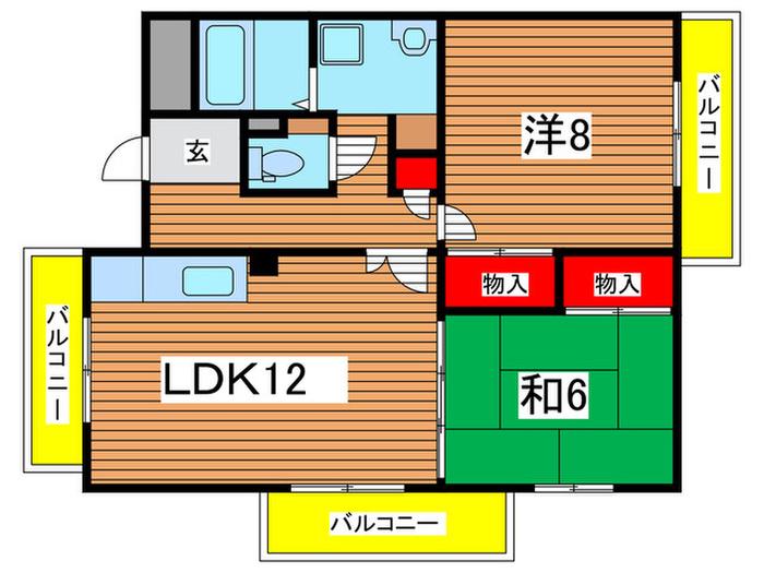 ベルメゾン井口堂(2LDK/2階)の間取り写真