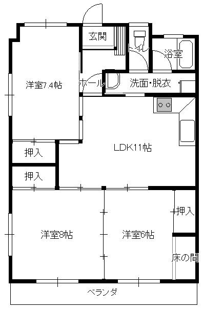 リッショーマンション(3LDK/5階)の間取り写真