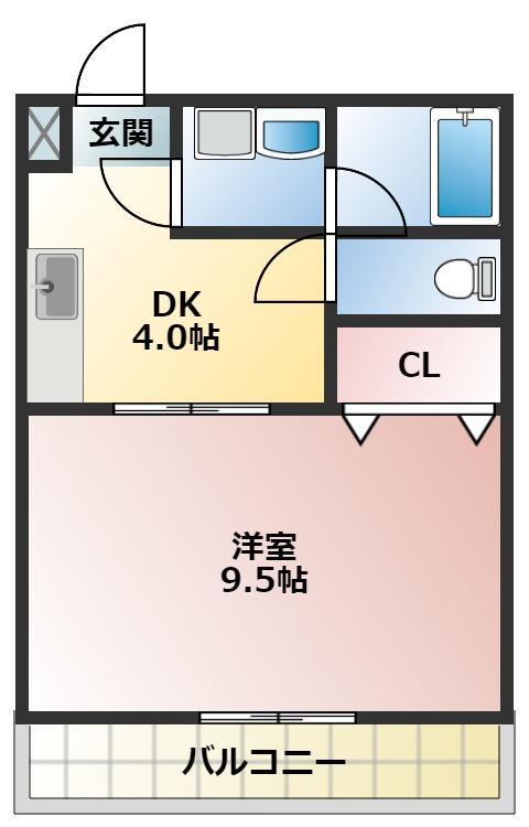 クレセール(1DK/2階)の間取り写真