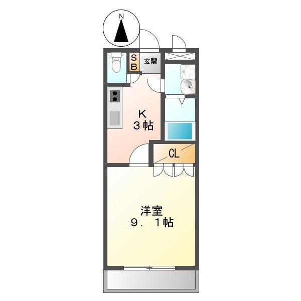 ラポール和田(1K/1階)の間取り写真