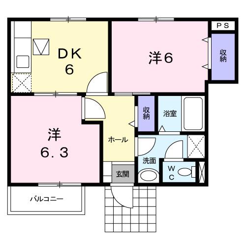 ショコラハウス(2DK/1階)の間取り写真