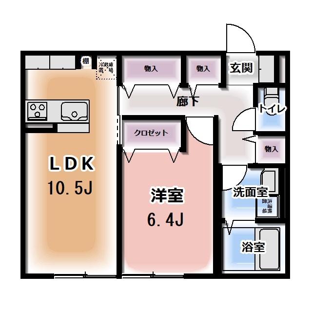 KOMOREBI GARDEN中田本町A(1LDK/1階)の間取り写真