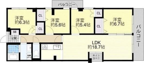 イトーピア甲陽園(4LDK/7階)の間取り写真
