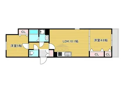 セレニティ豊川A棟(2LDK/1階)の間取り写真