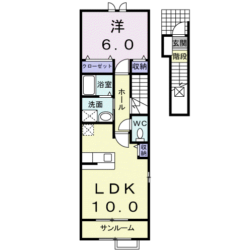 アッシュ6 B(1LDK/2階)の間取り写真