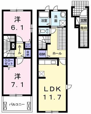 舞子坂ヒルズIII(2LDK/2階)の間取り写真