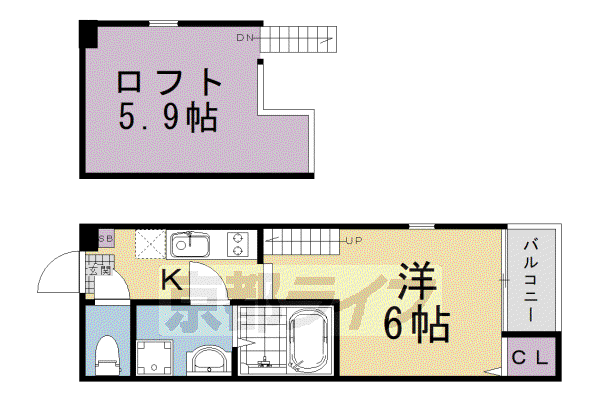 ハーモニーテラス淀新町II(1K/1階)の間取り写真