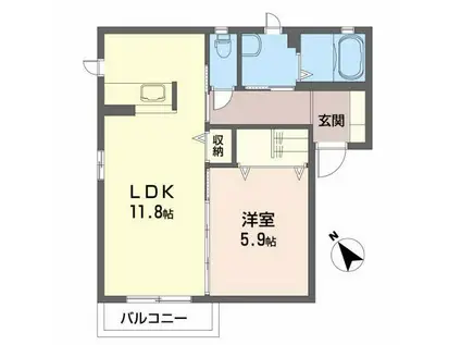 オレンジヒルズ A(1LDK/1階)の間取り写真
