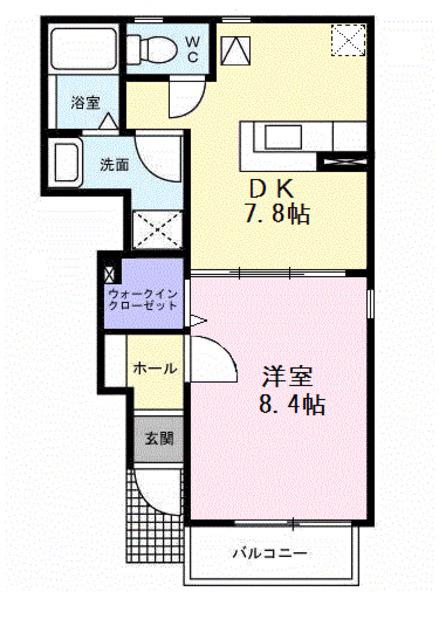 リバーサイドTSUMURA2(1DK/1階)の間取り写真