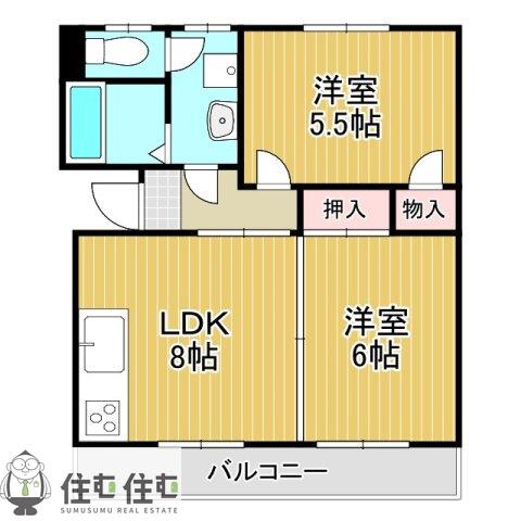 ハイツ朝日ヶ丘(2LDK/2階)の間取り写真