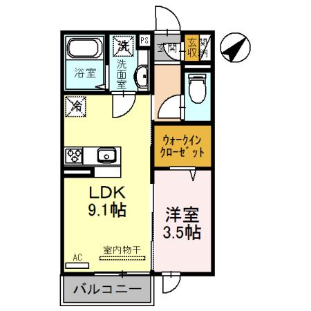 アベニール(1LDK/2階)の間取り写真