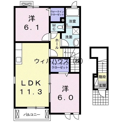 フランクレールⅠ(2LDK/2階)の間取り写真