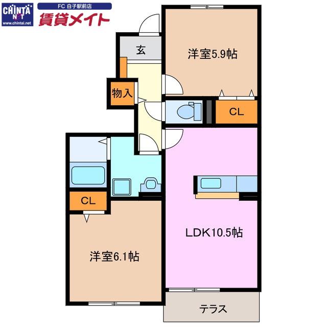 ルピナス(2LDK/1階)の間取り写真