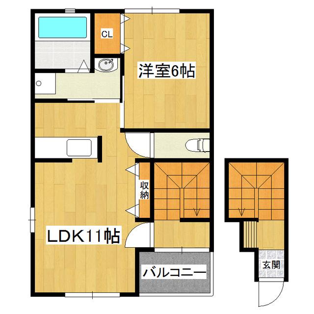 朝日ヴィラ本郷B棟(1LDK/2階)の間取り写真