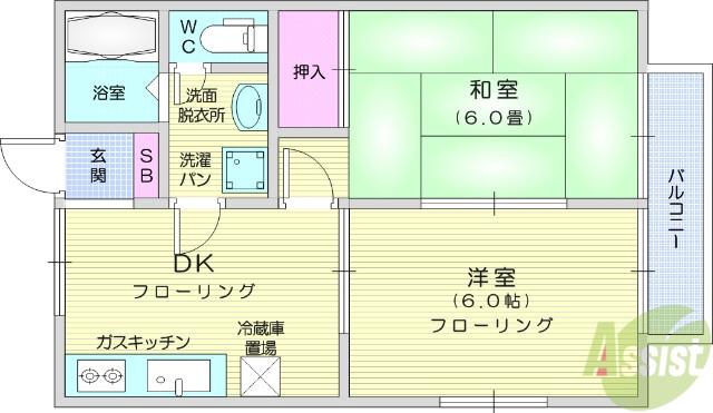 S・パークハイツ8(2DK/1階)の間取り写真