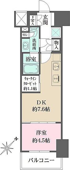 ザ・パークワンズ渋谷本町(1DK/12階)の間取り写真