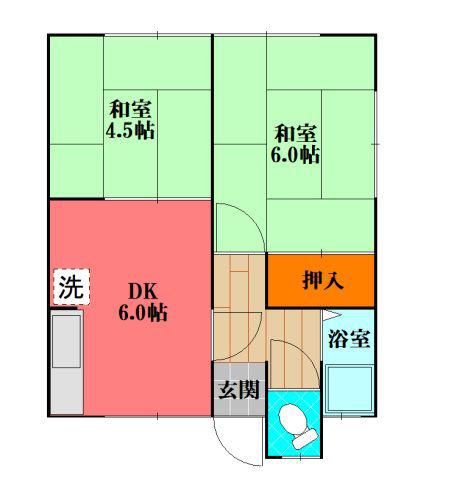 大和アパート(2DK/2階)の間取り写真
