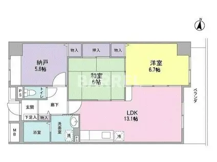 レジデンス鷹ヶ巣上新田(2SLDK/4階)の間取り写真