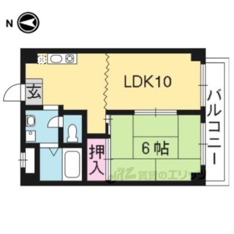 ルミナース西院(1LDK/4階)の間取り写真