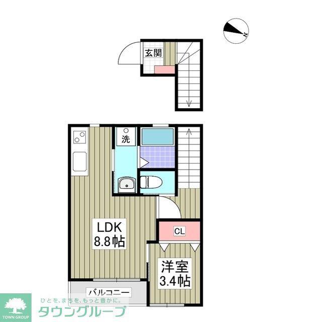 アテレーゼONE 和栄(1K/2階)の間取り写真