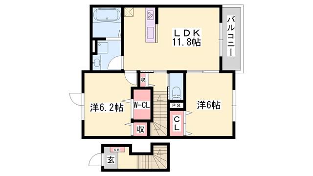 メゾンド サン ミシェル(2LDK/2階)の間取り写真