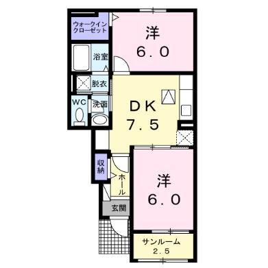 BONHEURI・II(2DK/1階)の間取り写真