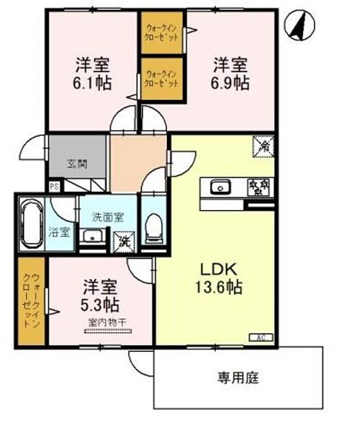 エレナ本山(3LDK/1階)の間取り写真