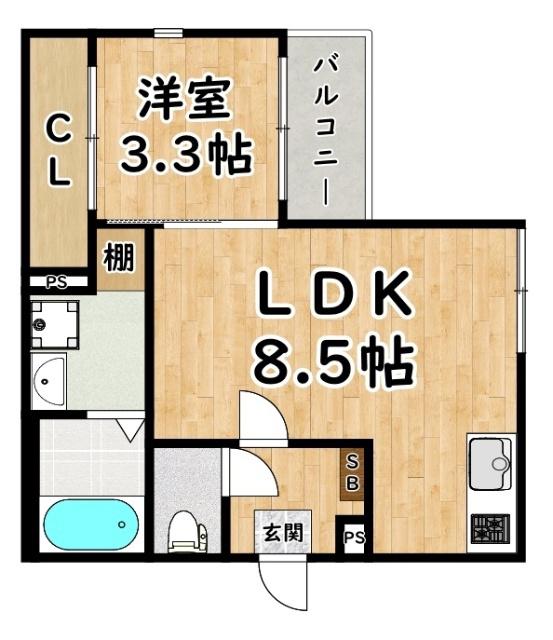 ハーモニーテラス大野(1LDK/1階)の間取り写真