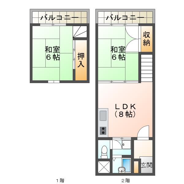 リードサザン霞が丘(2LDK/地下階)の間取り写真