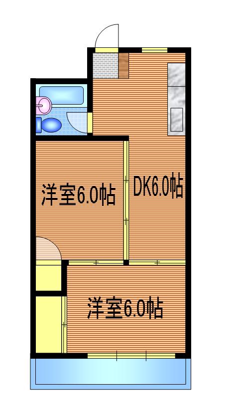 中央マンション(2DK/4階)の間取り写真