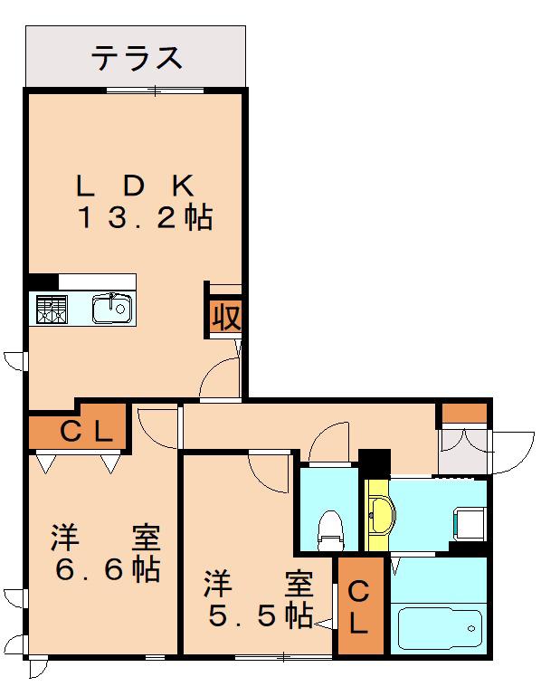 ラフィーネ伊都(2LDK/1階)の間取り写真