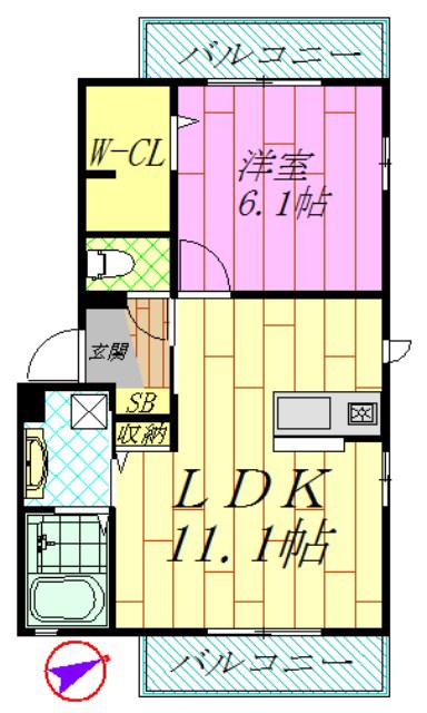 ベイサイドMU∞(1LDK/2階)の間取り写真
