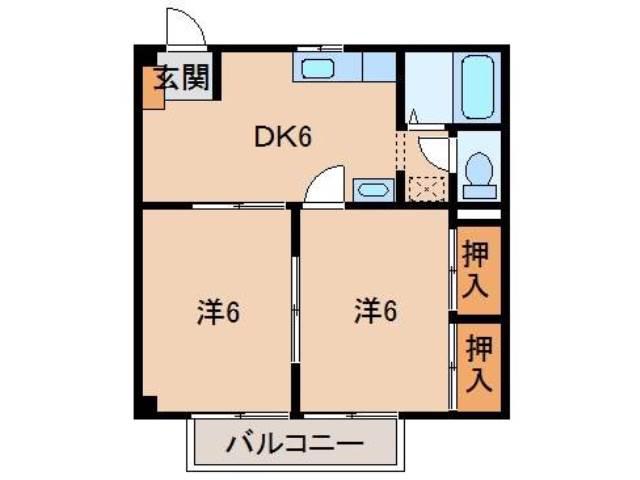 ＪＲ和歌山線 紀伊小倉駅 徒歩4分 2階建 築32年(2DK/2階)の間取り写真