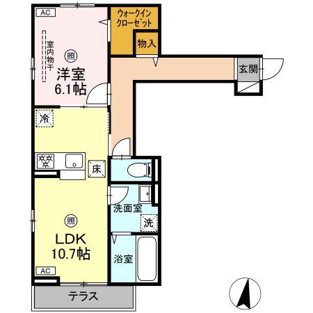 D-ROOM木町通2丁目(1LDK/1階)の間取り写真