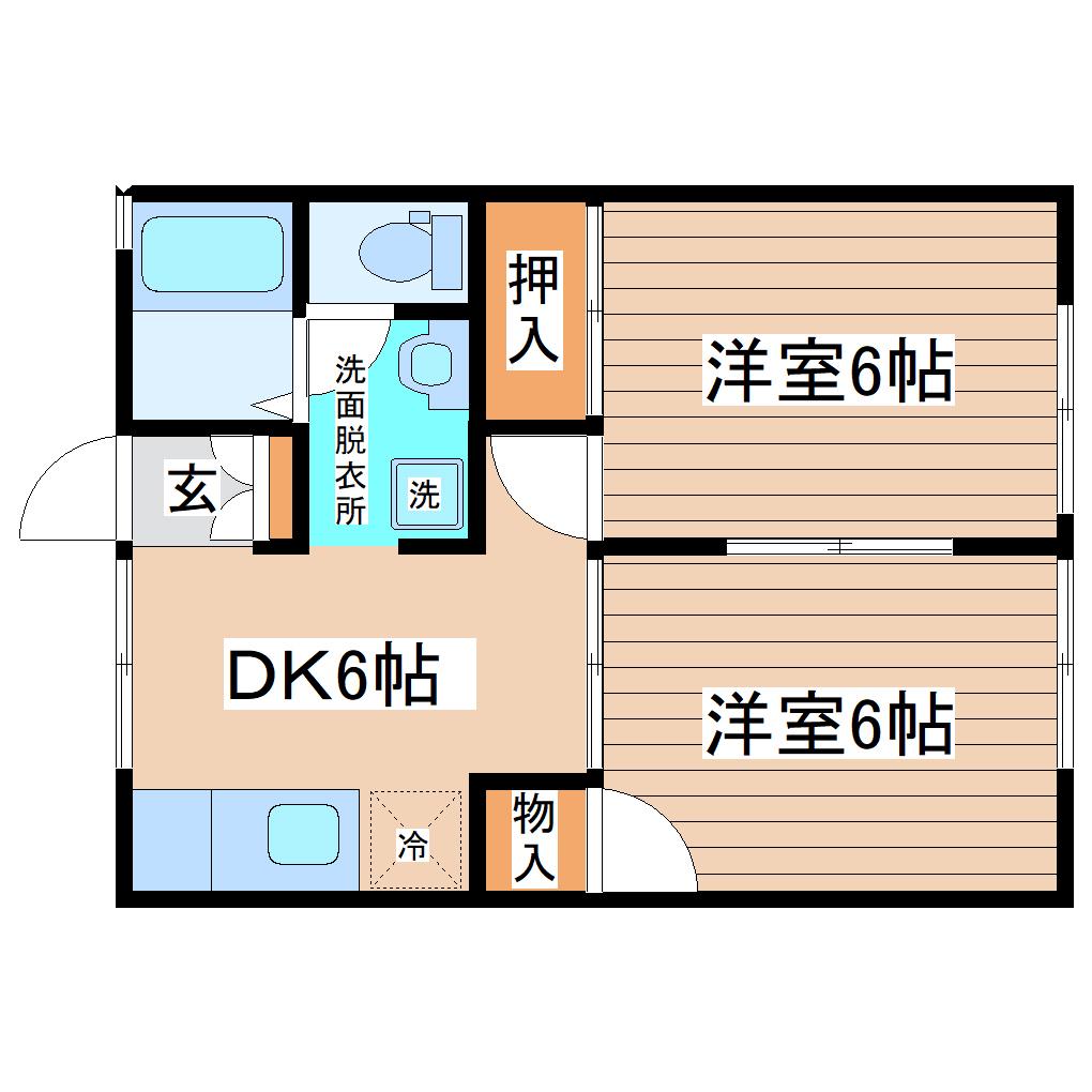 パインコート長町(2DK/2階)の間取り写真