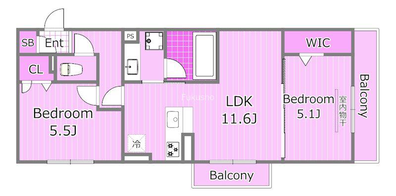 上飯田エスエス計画エー(2LDK/2階)の間取り写真