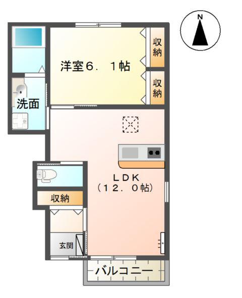 スミール B(1LDK/1階)の間取り写真