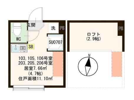 桜テラス荒川(ワンルーム/2階)の間取り写真