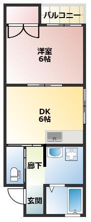 フローラ川内(1DK/2階)の間取り写真
