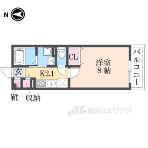 イリーデⅠ(1K/2階)の間取り写真