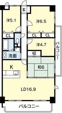 ガーデンプレイス中吉野(4LDK/1階)の間取り写真